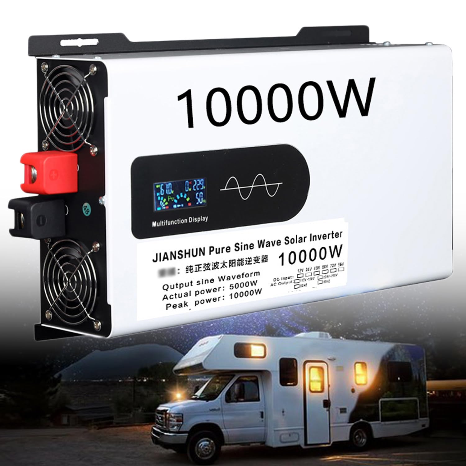 5000W/6000W/8000W/10000W/12000W czysta fala sinusoidalna przetwornica napięcia 12V/24V/48V/60V/72V/96V do 110V/230V konwerter dla Off Grid układ słoneczny zasilanie awaryjne,10000W-72Vto220V