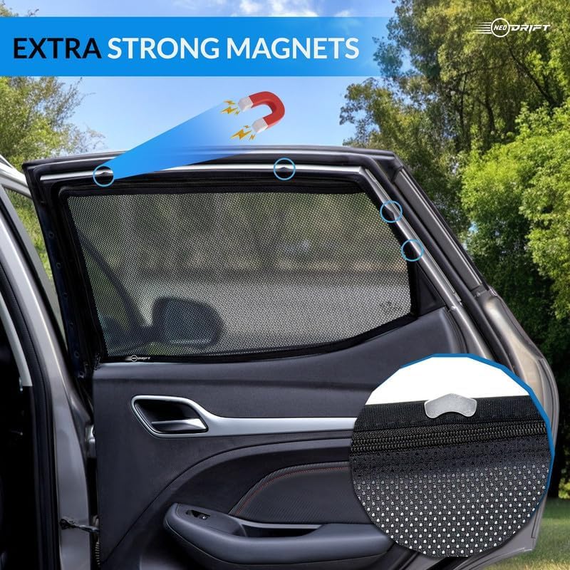 Image of NEODRIFT 'NeoShade' Magnetic Car Sunshades for Volkswagen Virtus (Set of 4 - Front & Rear - Zipper Only on Rear Row)(UV Protection, Magnetic Grip, Privacy & Heat Control)