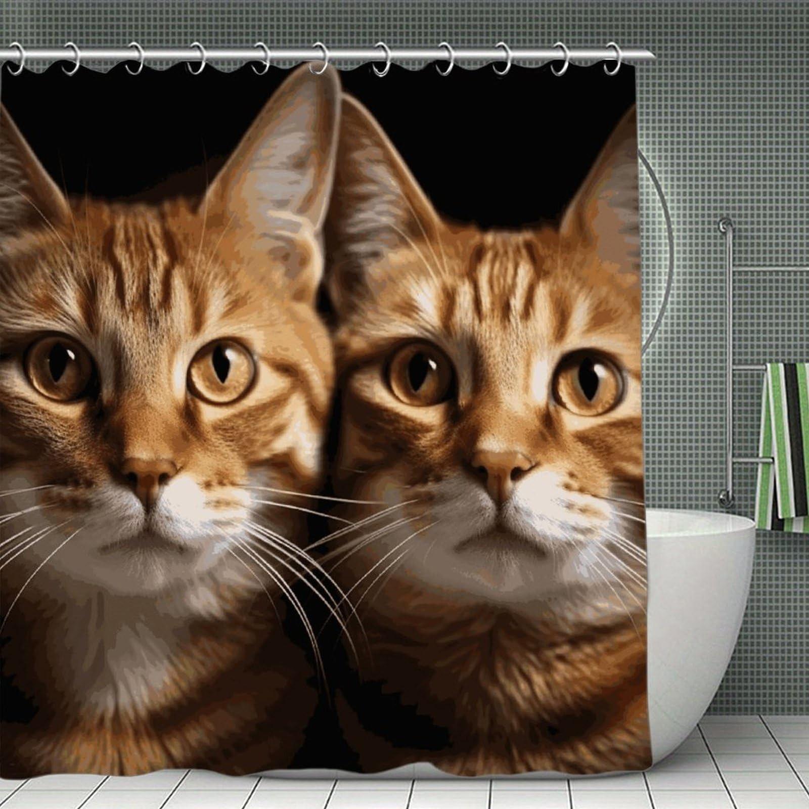 JTREHY Cats Shower Curtain Waterproof Bathroom Shower Curtain Machine Washable Bath Curtains Polyester Cloth Bath Curtains for Bathroom Showers 70.8×70.8Inch