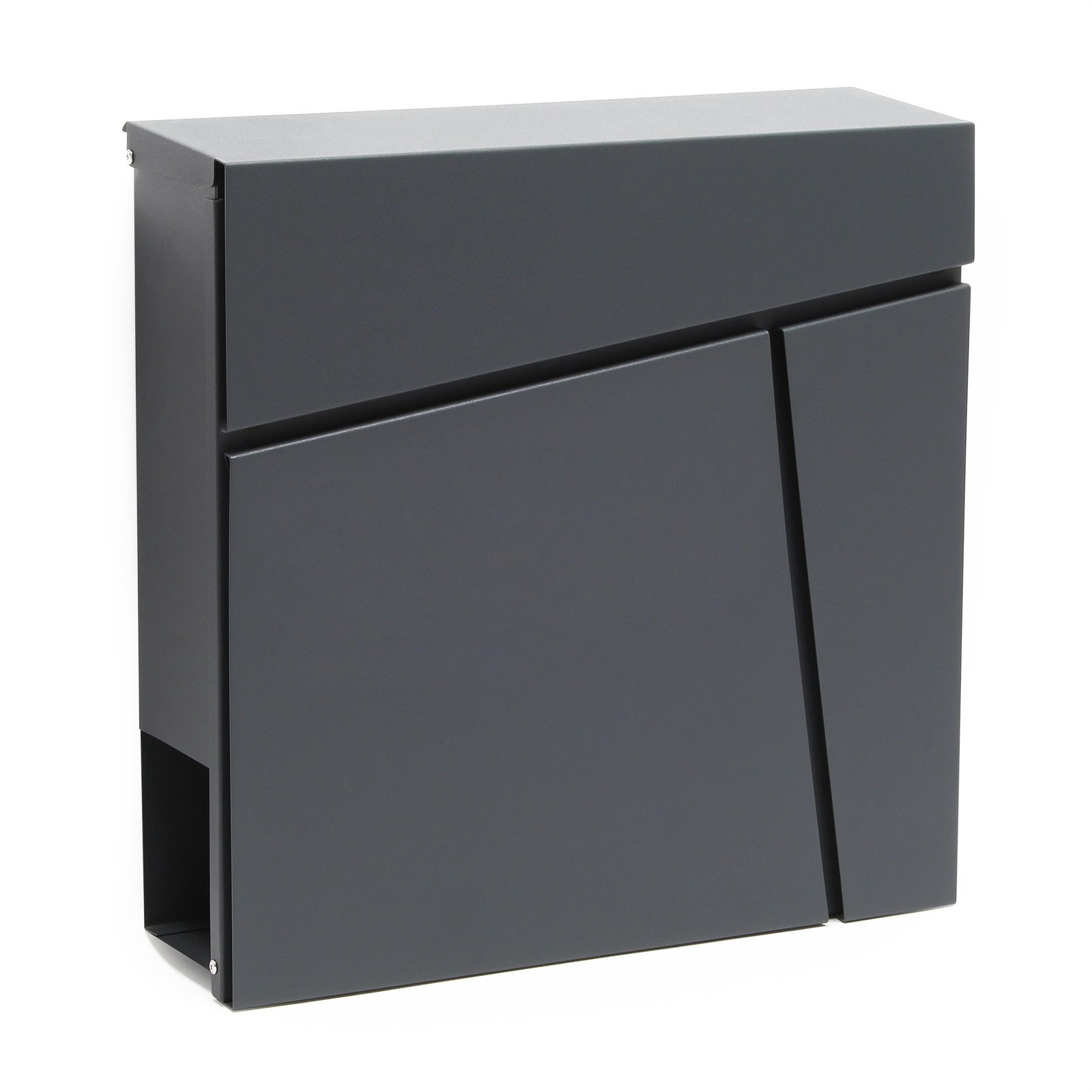 Wiltec V23 Design Letter Box Anthracite 370 x 105 x 370 mm Wall with Lock and Newspaper Recess, Powder Coated Steel