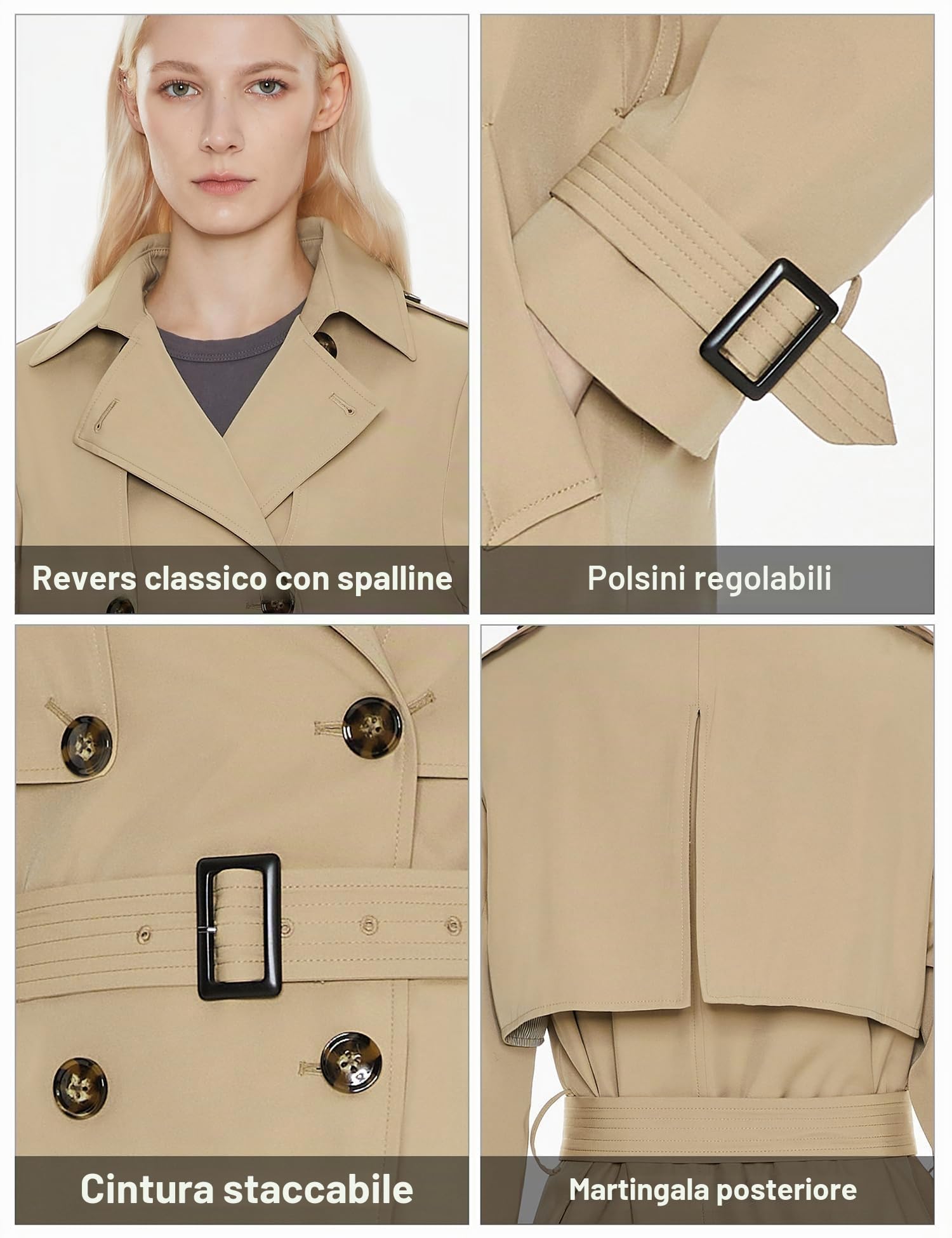 OROLAY Trench Lungo da Donna Cappotto Classico Doppiopetto con Risvolto con Cintura