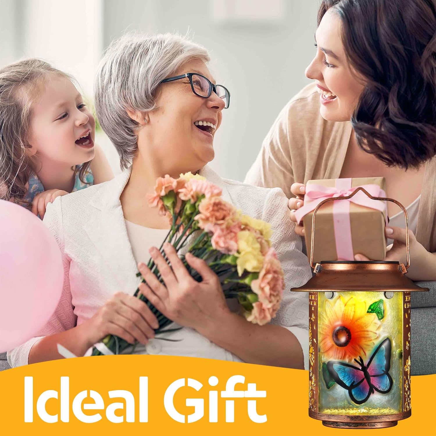 Butterfly Solar Lanterns Outdoor Waterproof, Birthday Gifts for Women Mom Grandma , Metal Garden Decor Hanging Solar Lights Outside Decorative for Yard Patio Backyard Porch Decorations(Sunflower) - Image 3