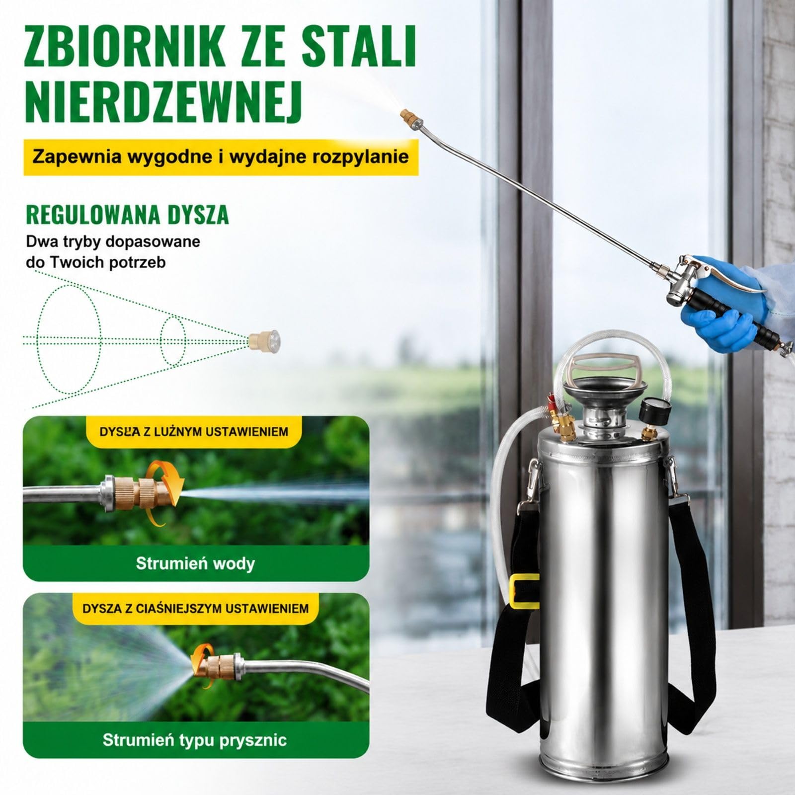 Opryskiwacz ciśnieniowy 10 L ze stali nierdzewnej z konstrukcją plecakową do ogrodu