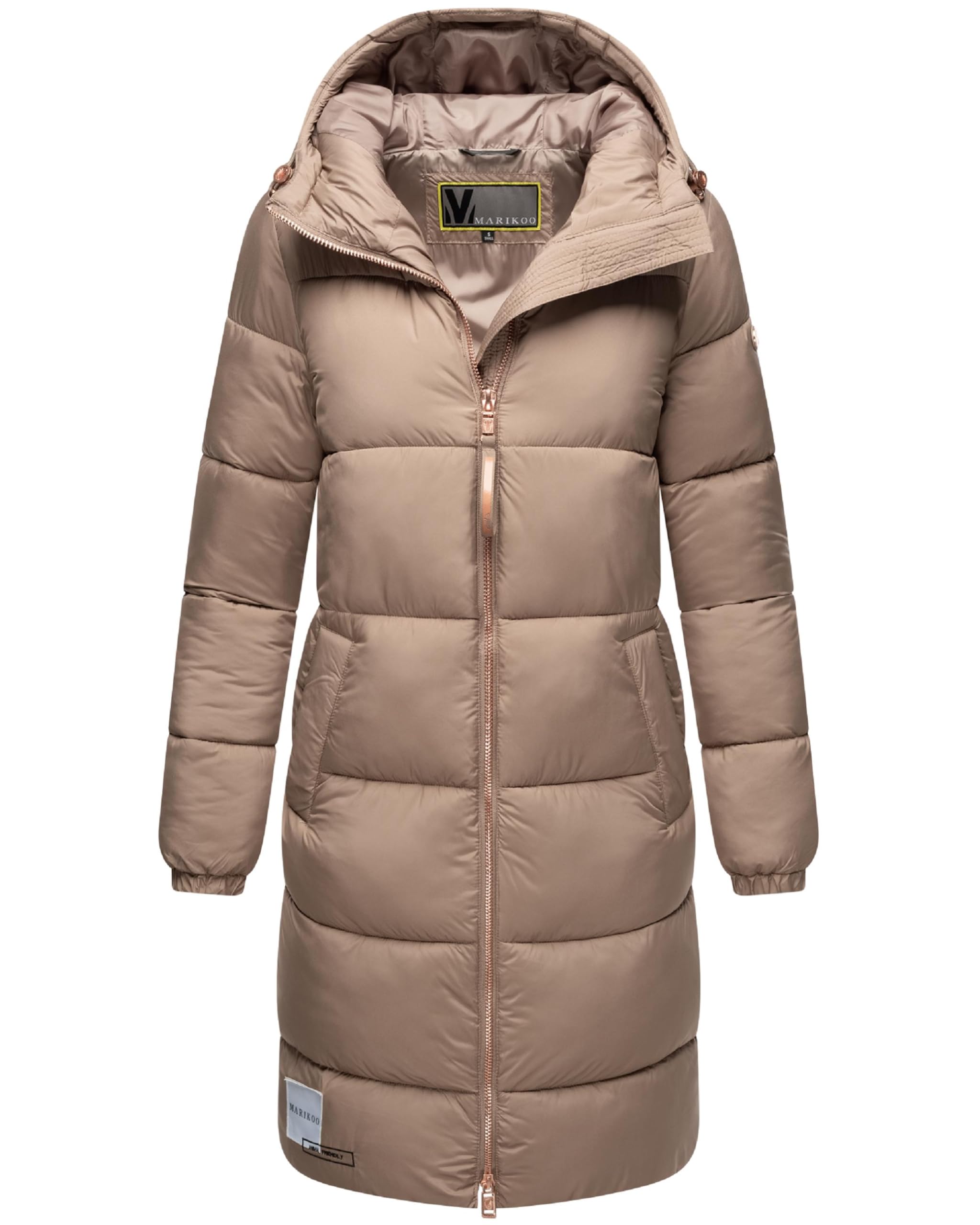 MARIKOO Damen Wintermantel warmer Steppmantel mit Kapuze und hochwertigen roséfarbenen Details und Kapuze Nomadiaa 16 S-3XL