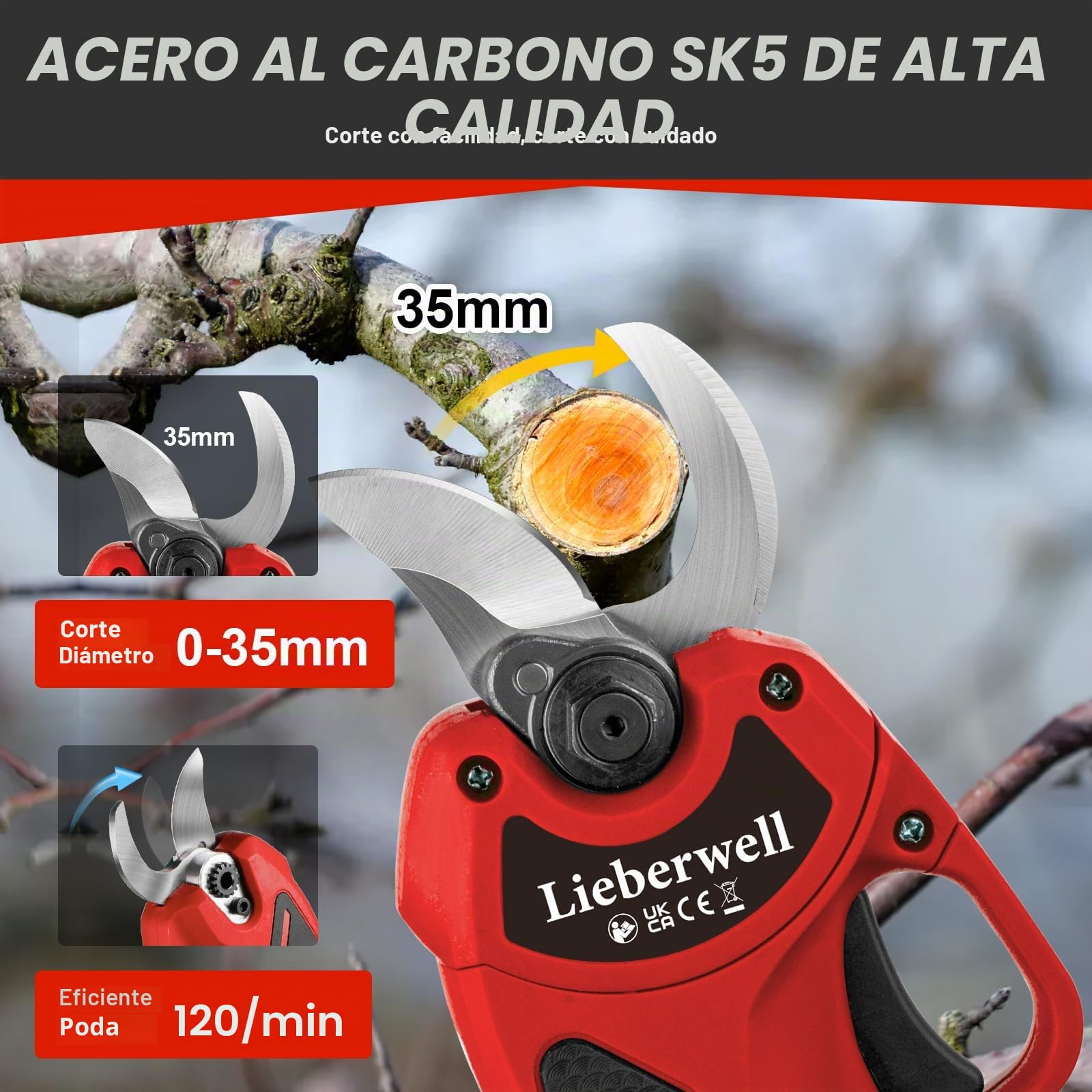 Tijeras de jardín eléctricas para batería Makita de 18V, tijeras de poda de batería de 600W profesionales con 2 baterías de 2000mAh, tijeras de jardín sin escobillas manuales con diámetro de corte de
