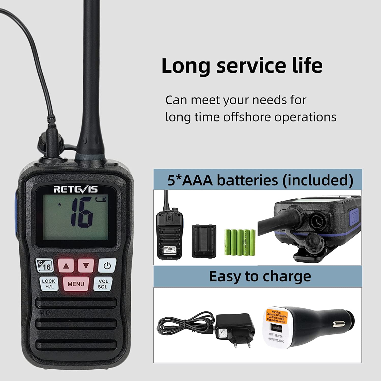 Retevis RM01 Marine Radio VHF Portable Étanche IP67 88 Canaux Talkie Walkie Marine Noir