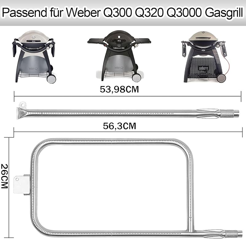 MGiessca Rozsdamentes Acél Égőcső Weber Q300, Q320, Q3000, Q3200 Gázgrillekhez - Égőfej Csere Készlet 404341 57060001 Modellekhez