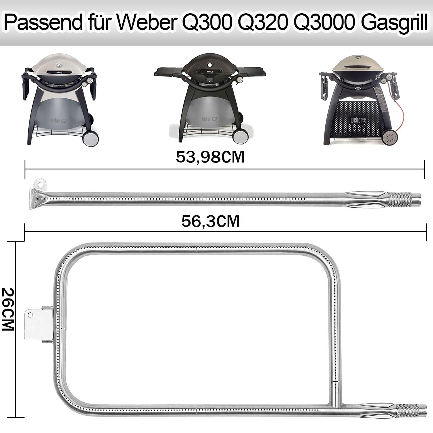 65032 Edelstahl Brenner Rohr für Weber Q300,Q320,Q3000,Q3200 Series Gasgrills,Brenner Tube für Weber 404341 424001 426001 57060001 57067001 Modellnummer,Brenner Ersatzteil 60036 13122 80385 80387