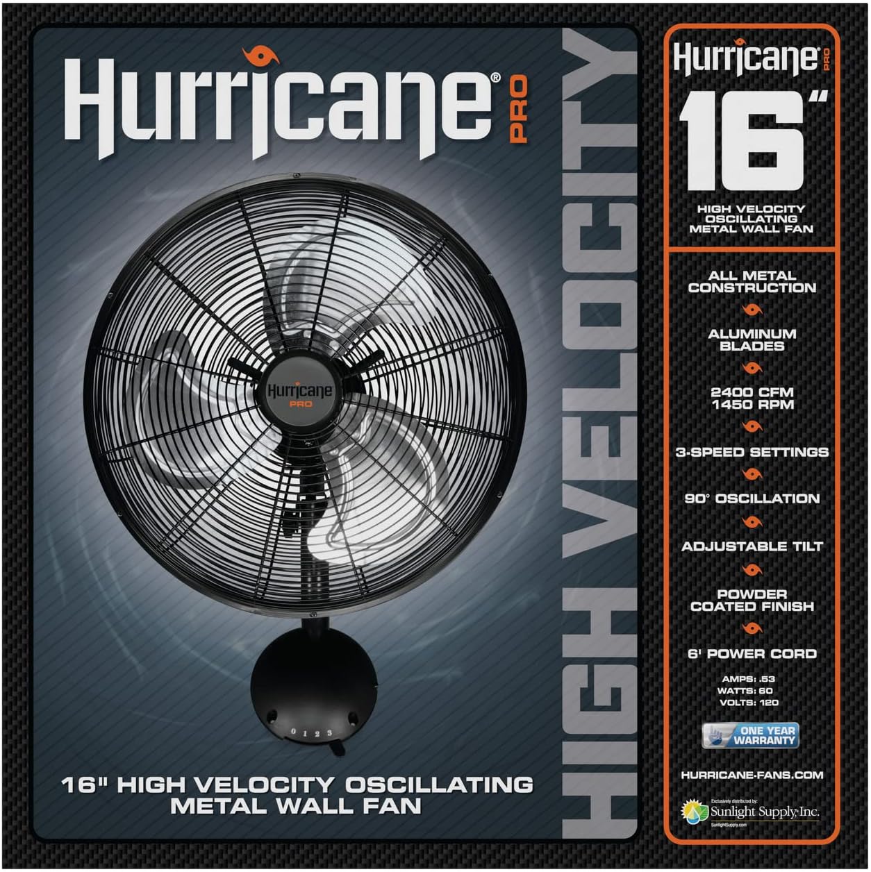 Hurricane Wall Mount Fan - 16 Inch, Pro Series, High Velocity, Heavy Duty Metal Wall Mount Fan for Industrial, Commercial, Residential, and Greenhouse Use - ETL Listed, Black