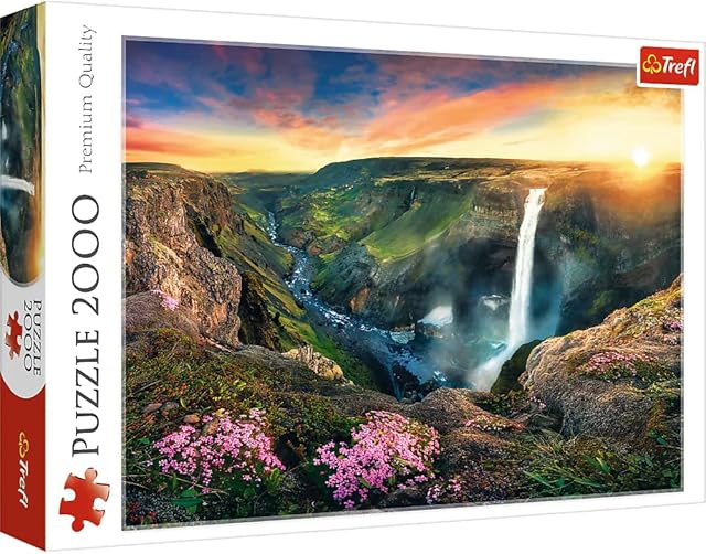 Trefl Wodospad Haifoss, Islandia 2000 Elementów o Wysokiej Jakości Nadruku dla Dorosłych i Dzieci od 12 lat