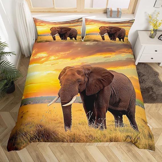 Feelyou Elephant Boys Girls Duvet Cover Queen, Boho Exotic