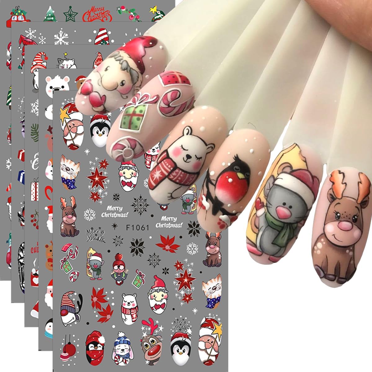 5pcs Winter Cartoon Bear Penguin Cat Nail Art Sticker Decal
