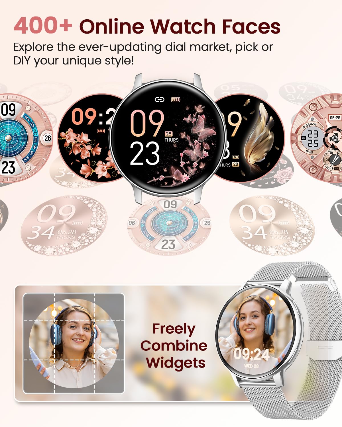 SWGOTA Smartwatch Donna con Chiamate WhatsApp, 1,39" HD Orologio Fitness con 120 Sports 24H Cardiofrequenzimetro, SpO2 Sonno Ciclo Mestruale Smart Watch IP68 Notifiche Calorie per Android iOS Argento