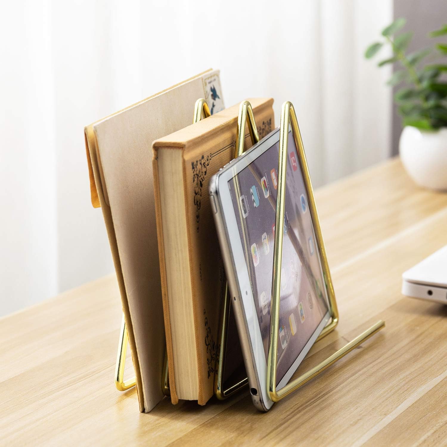 MyGift 3-Slot Desktop Triangular Gold-Tone Wire Metal Magazine, Book & File Sorter with 3-Slots : Home & Kitchen