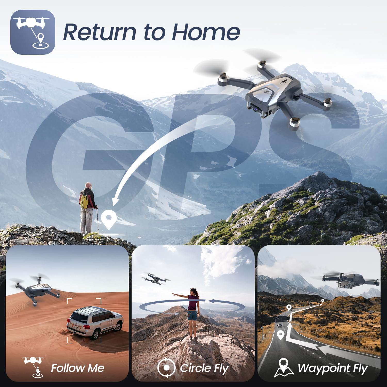 Holyton Drones with Camera for Adults 4k, HT50 Drone 30 Mins Flight Time with Remote Control Camera, Under 249g, GPS Quadcopter Auto Return, Follow Me, Brushless Motor, Circle Fly, Waypoint Fly, Altitude Hold, Headless Mode