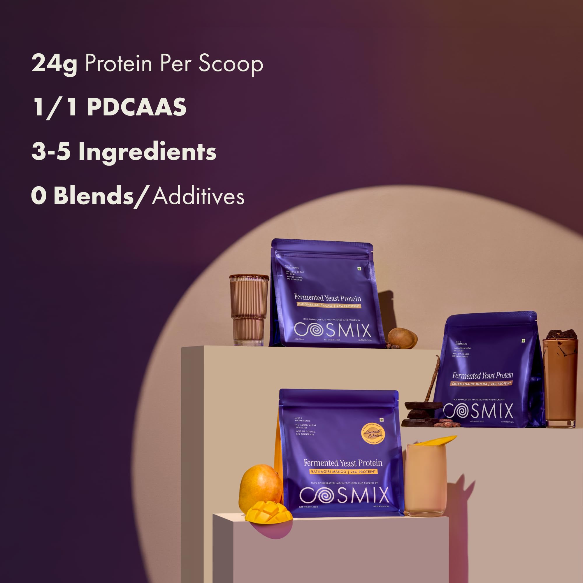 Cosmix Fermented Yeast Protein Powder | 24g Protein |Pure Single-Source Plant Protein| Made with Real Mango | High Absorption with PDCAAS of 1 | No Dairy | Made In-House | Smooth, Tasty & Gut-Friendly | Ratnagiri Mango, 38g Sachet — Amazon image 4