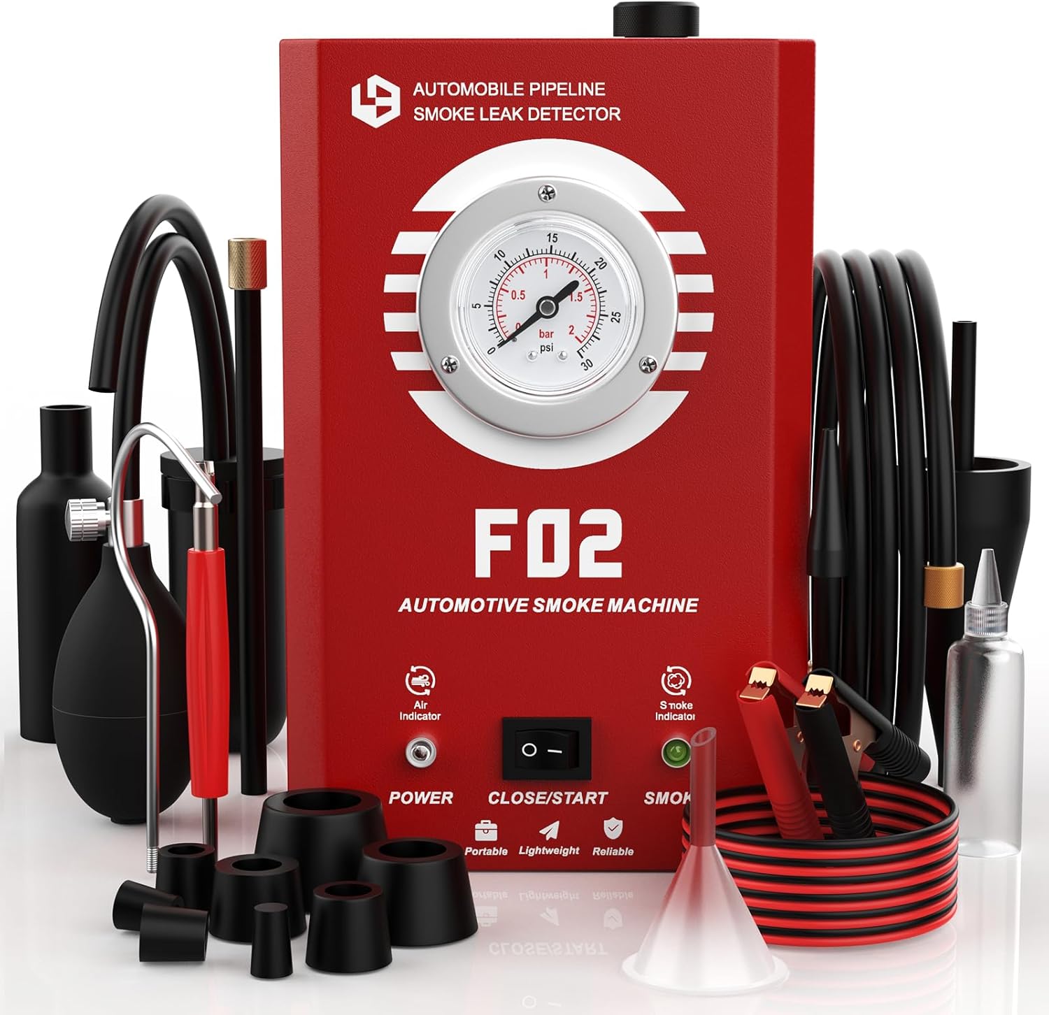 Smoke Machine Automotive with Pressure Gauge, F02 EVAP Smoke Leak Detector Tester for Car & All 12V DC Vehicles in Vacuum, Fuel Diagnostic Pipe System, Built-in Air Pump (Oil Not Included)