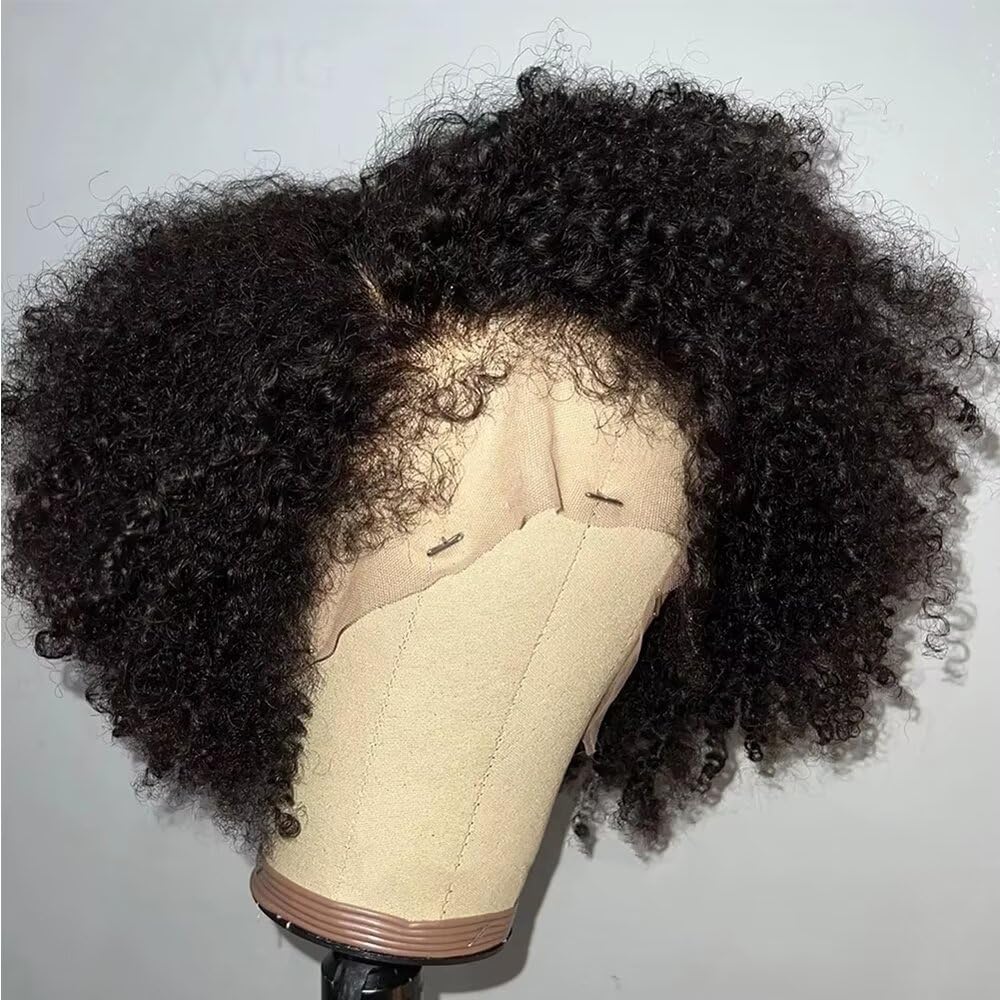 Short Bob Permanent HD 13X4 Lace Frontal Human Hair Wig Brazilian Curly Baby Hair for Women Kinky Edges New Trend Natural Hairline Afro Curly Short Bob Wig With Bleached Knots Curly Human Hair Wigs