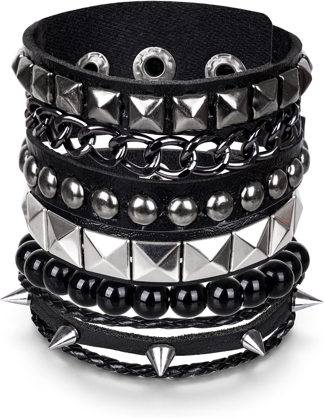 4 Pcs Punk Rock Leather Studded Bracelets,Retro 80s Gothic Cuff Bracelet,Emo Accessories Set for Men Women Rocker Outfits