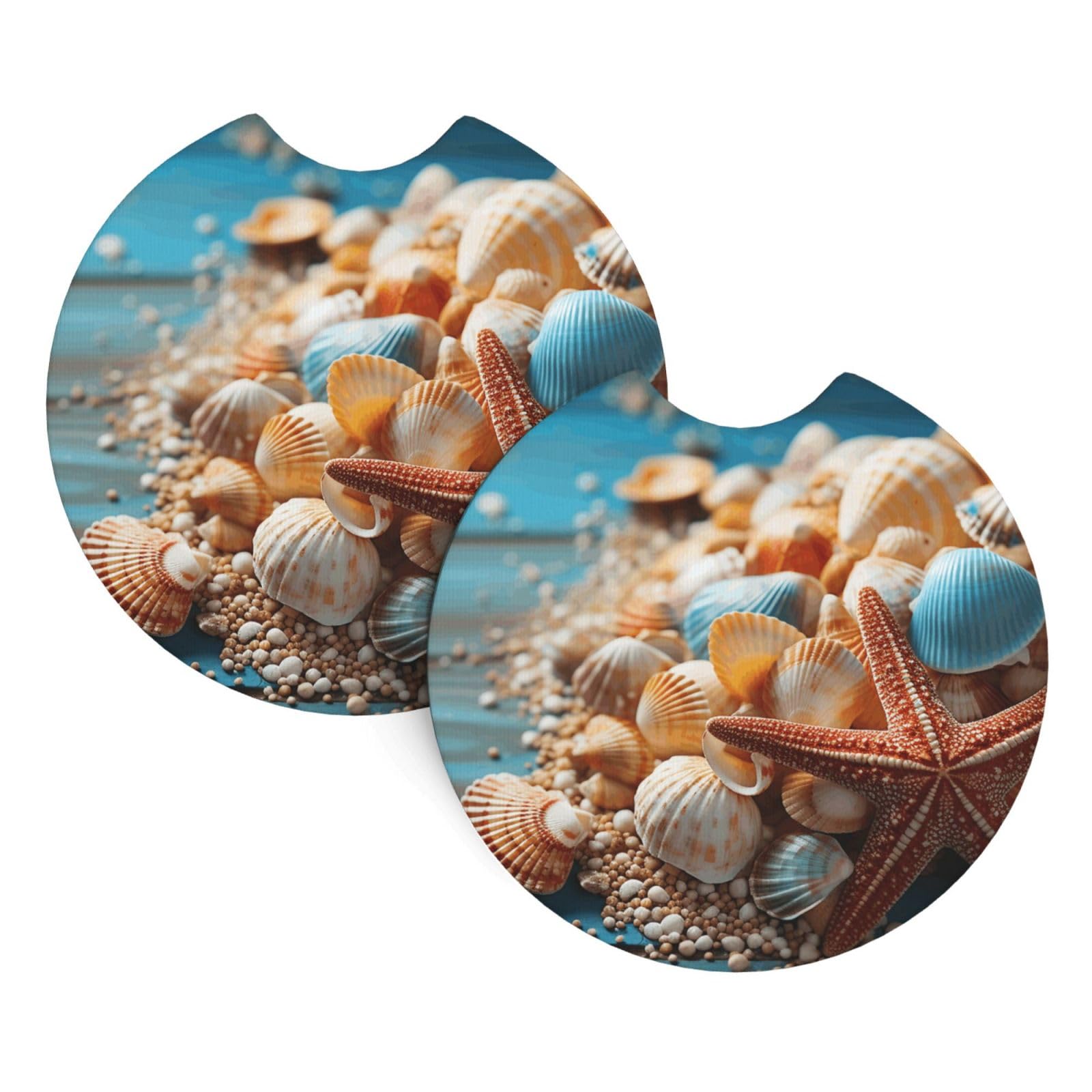 2 Pack Car Coaster for Cup Holders Sea Shells and Starfish Car Cup Coaster 2.7" Neoprene Non-Slip Automotive Cup Mat Universal Auto Car Interior Accessories for Women Men Cup Pad
