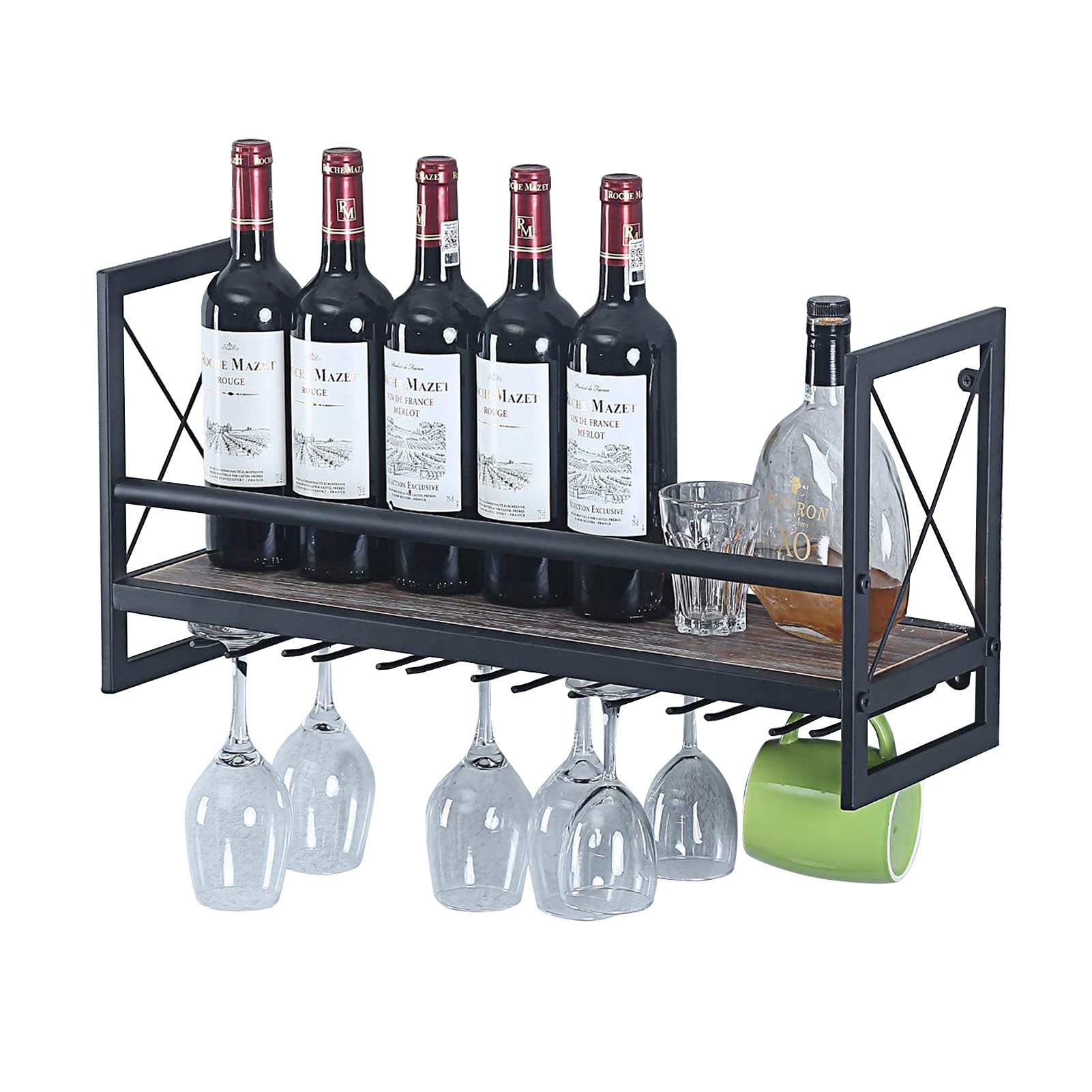 Étagère à vin murale cadeau idéal pour amateur de vin avec porte-verre suspendu
