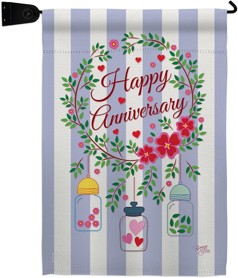 Happy Anniversary Garden Flag Set Wall Holder Celebration Couple Married Wedding Occasion Party Valentines Small Decorative Gift Yard House Banner Double-Sided Made In USA 13 X 18.5