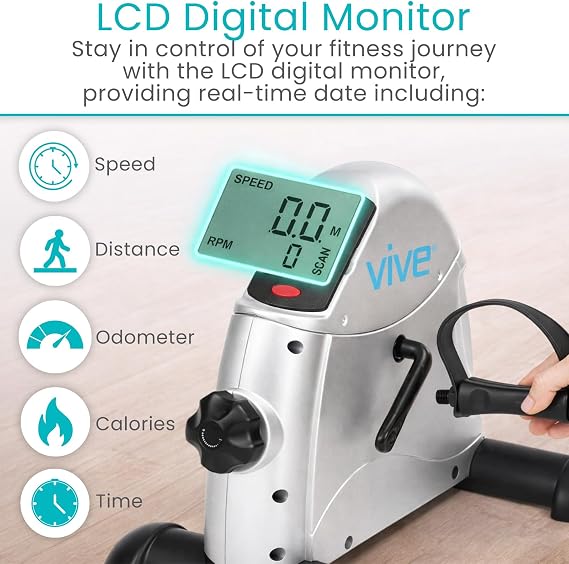 Vive Under Desk Bike Pedal Exerciser - Stationary Exercise Leg Peddler - Low Impact, Portable Mini Cycle Bike for Under Your Office Desk - For Arm or Foot - Small, Sit-Down Recumbent Equipment Machine