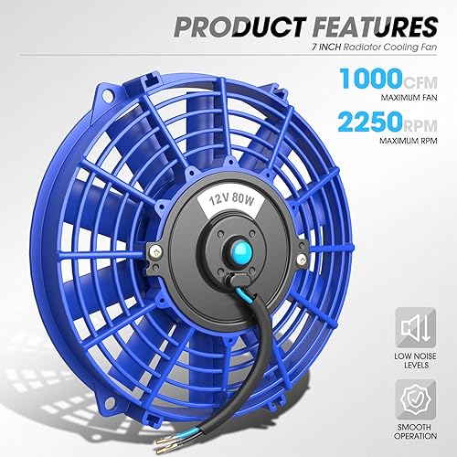 Vista 83 de DNA Motoring Ventilador de radiador delgado de enfriamiento eléctrico de alto rendimiento de 7 pulgadas con kit de montaje, azul, RAF-7-BL+FMK