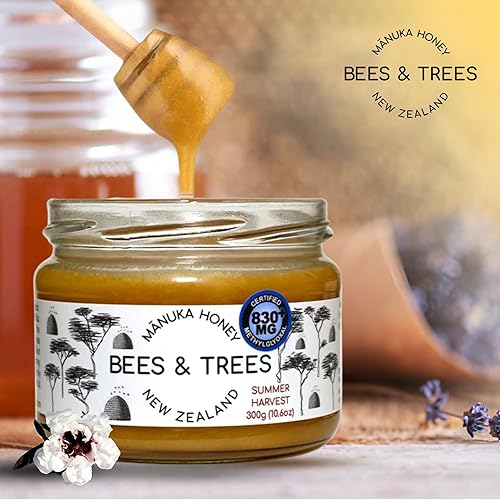 Miniatura 6 de Bees & Trees 830+MGO 100% miel de manuka de Nueva Zelanda, tarro de vidrio de 10.6 onzas