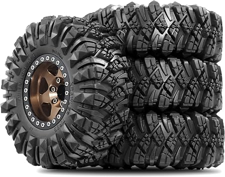 STMU Negative Offset 10.4mm 1.9 Beadlock Wheel Rims Aluminum and 1.9 RC Crawler Tires 4.33 Inch OD Foam Inserts for Traxxas TRX4 Axial SCX10 SCX10 II III RBX10 Redcat Gen 8 Brown