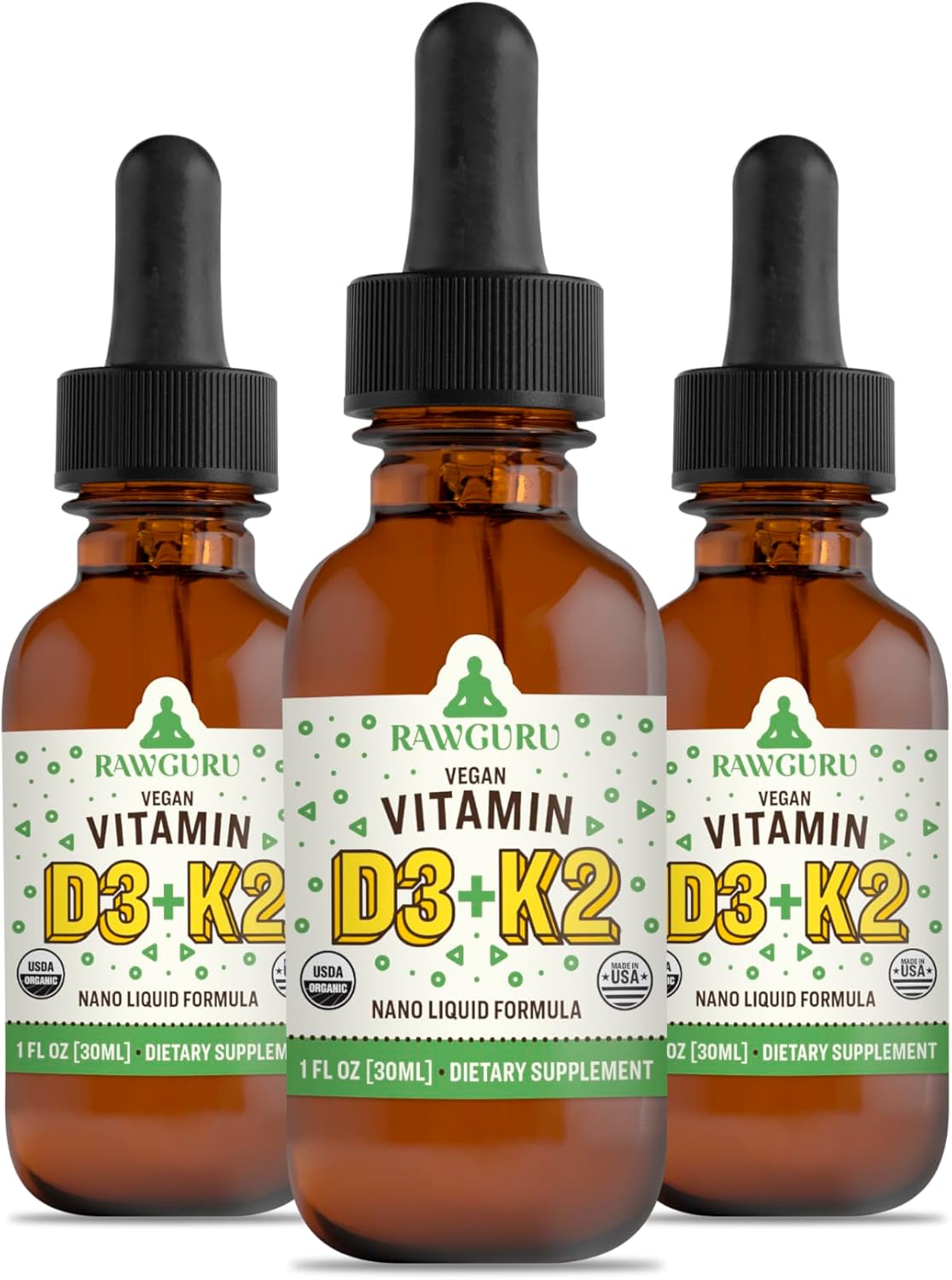RawGuru Organic Vitamin D3 + K2 Tincture High Absorption VIT D+K, Immune System