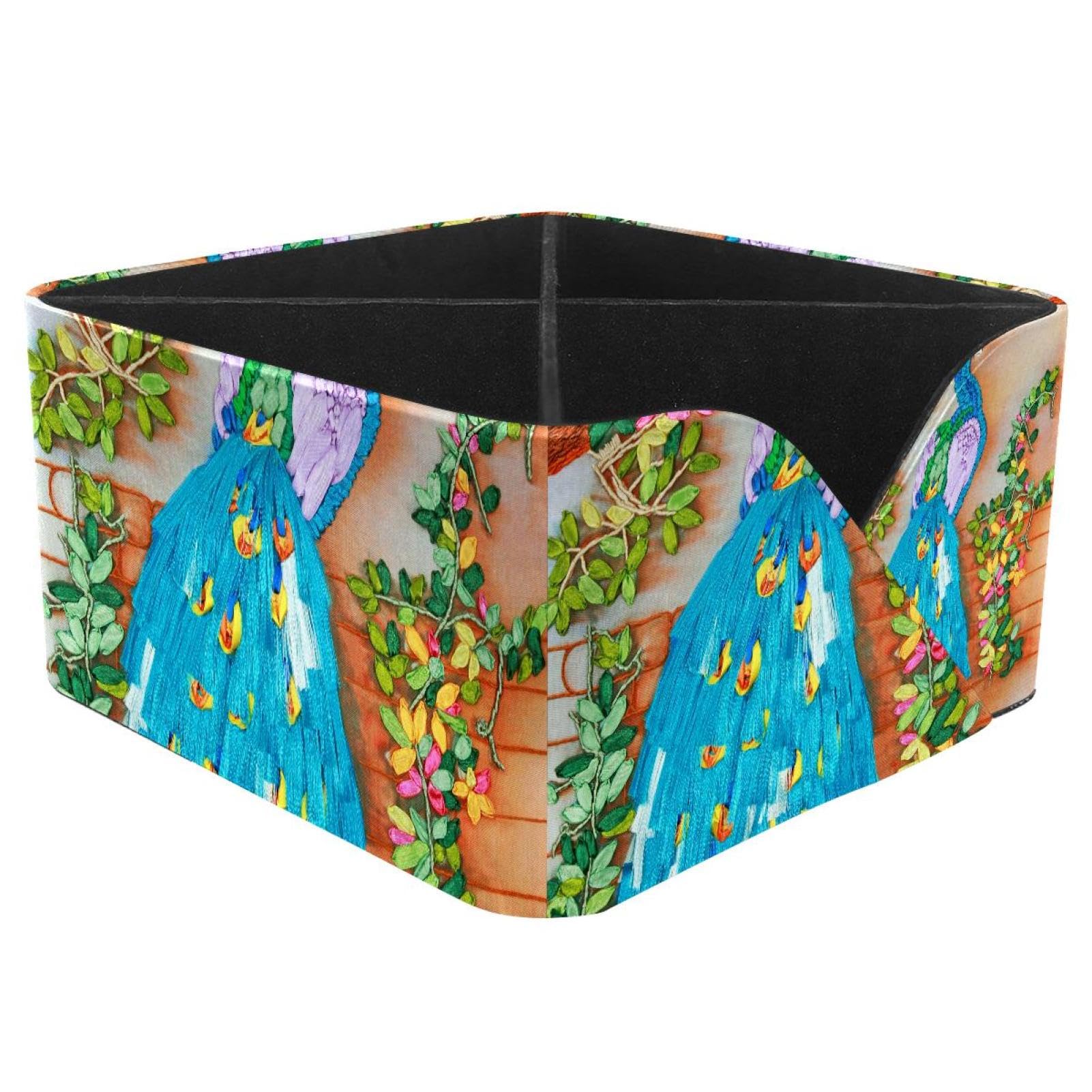 KengjuTesu Peacock Desktop Organizer Pen Holder, Rectangular Pencil Cup for Office, Study and Makeup Stations