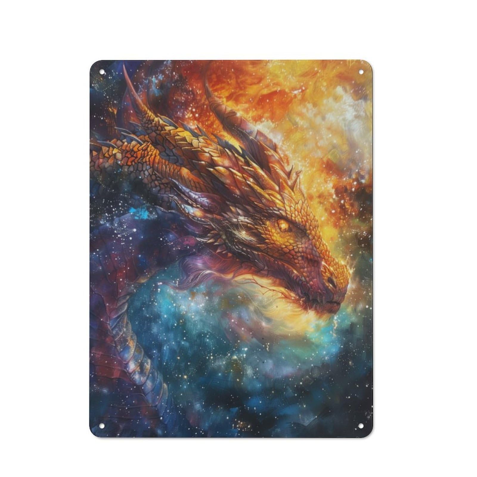 Junmoney Majestic Dragon Blaze Rustic Tin Sign 40X30cm For Living Room Or Hallway, A Metal Wall Feature For Living Rooms And Hallways