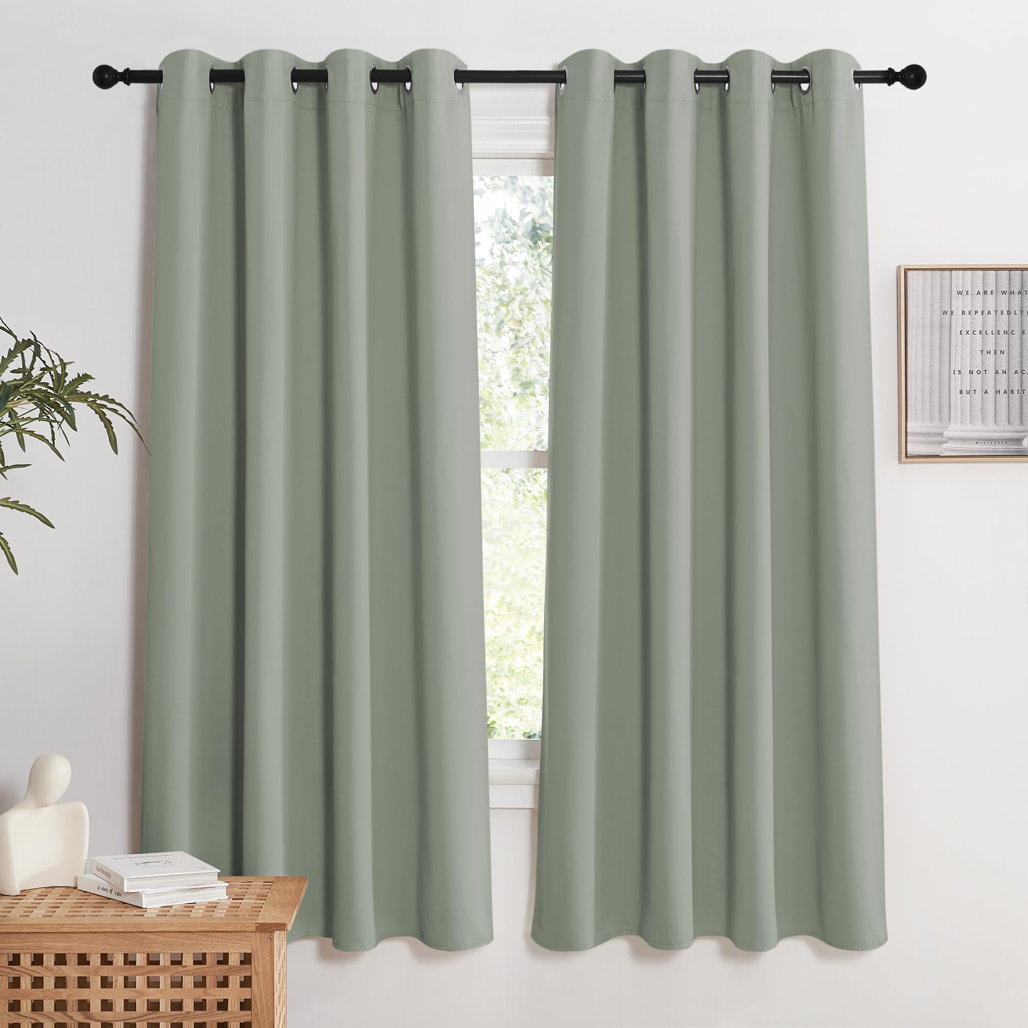 KGORGE Verdunklungsvorhänge mit Ösen Wohnzimmer 2er Set 175 x 140 cm(HxB) Thermovorhänge gegen Hitze Vorhänge Blickdicht Schlafzimmer Modern, Salbeigrün