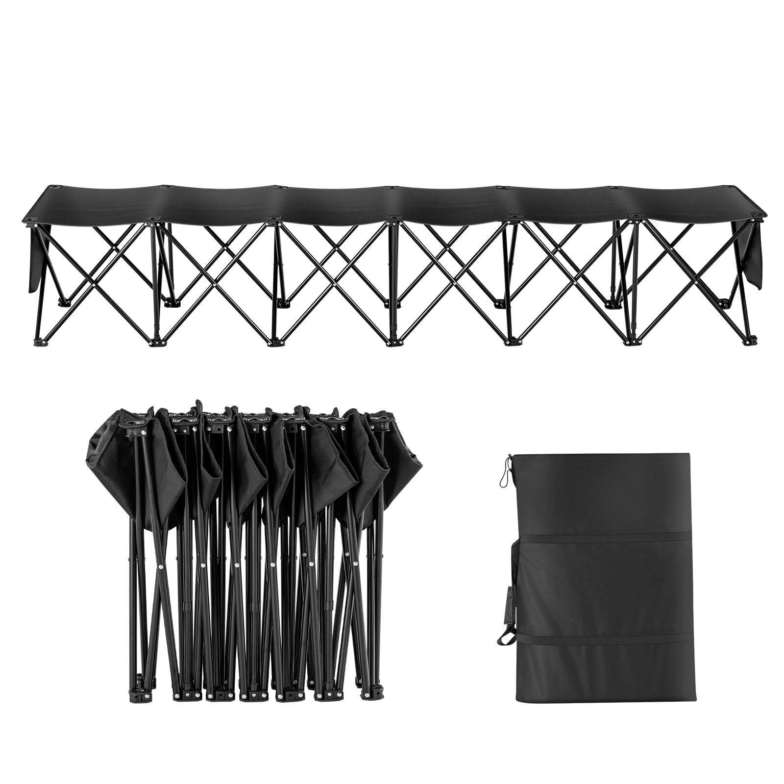 VEVOR Banc Pliant Portable à 6 Places, Banc de Camping Pliable en Plein air avec Sac de Transport, Banc latéral de Sport d'équipe pour Football, Camping, pêche, siège instantané sans Assemblage, Noir