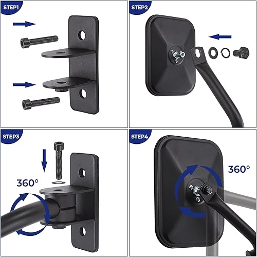 Miniatura 7 de Espejos mejorados para puertas compatibles con Wrangler TJ JK JKU, espejos retrovisores laterales que no vibran ni tambalean, kit de reubicación de