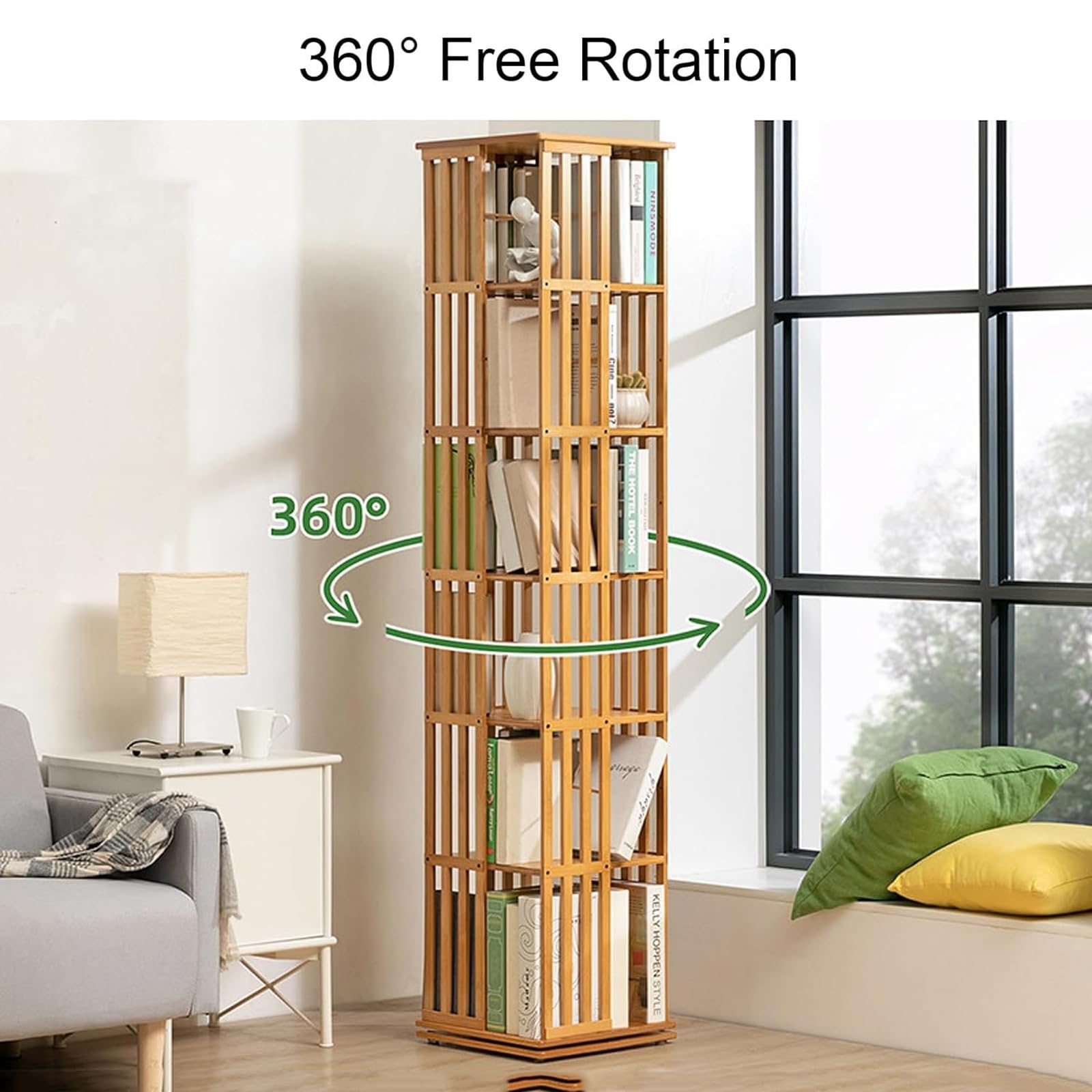 Amazon.co.jp: 360°回転本棚、竹製収納ディスプレイラック、オープン