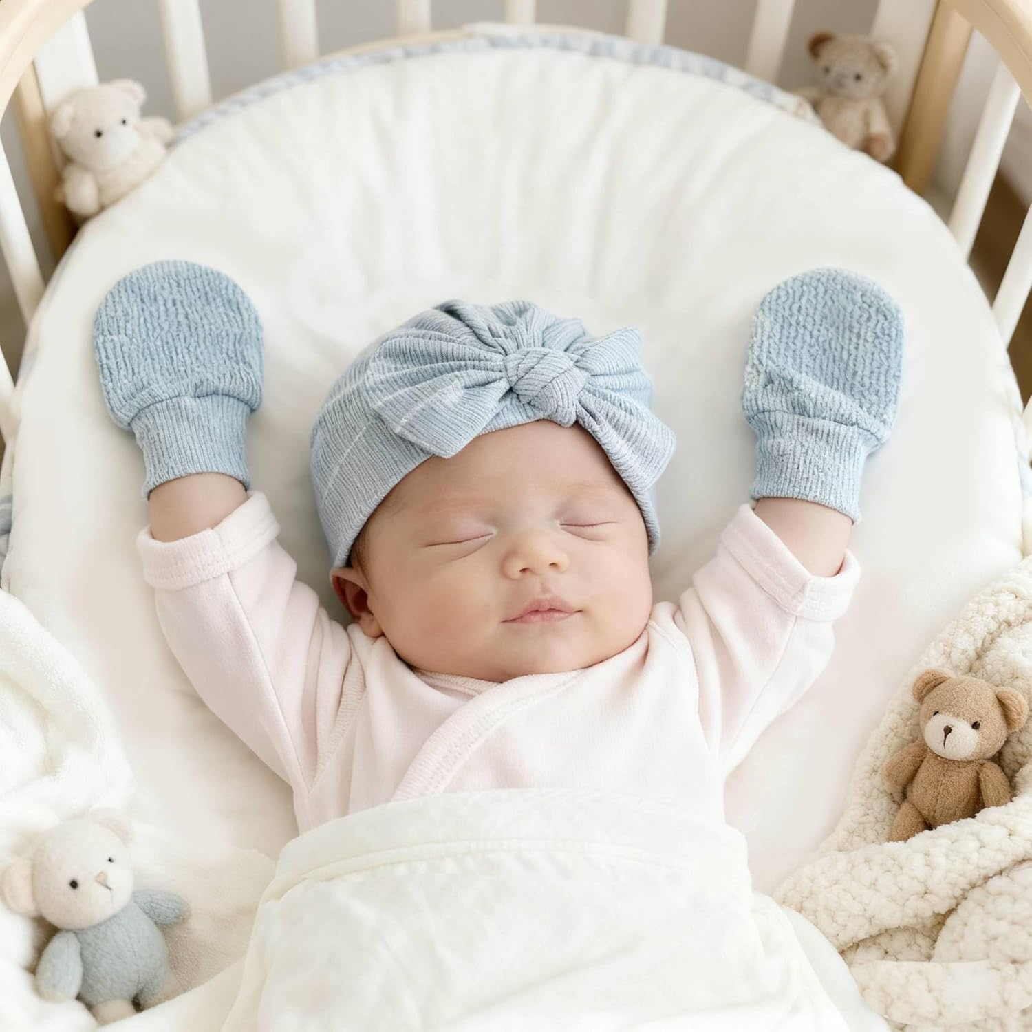 3piece Newborn Hats Mittens Socks Set Baby Boy Cotton Beanies Infant Hospital Hat Toddler Girl Mitten - Image 2