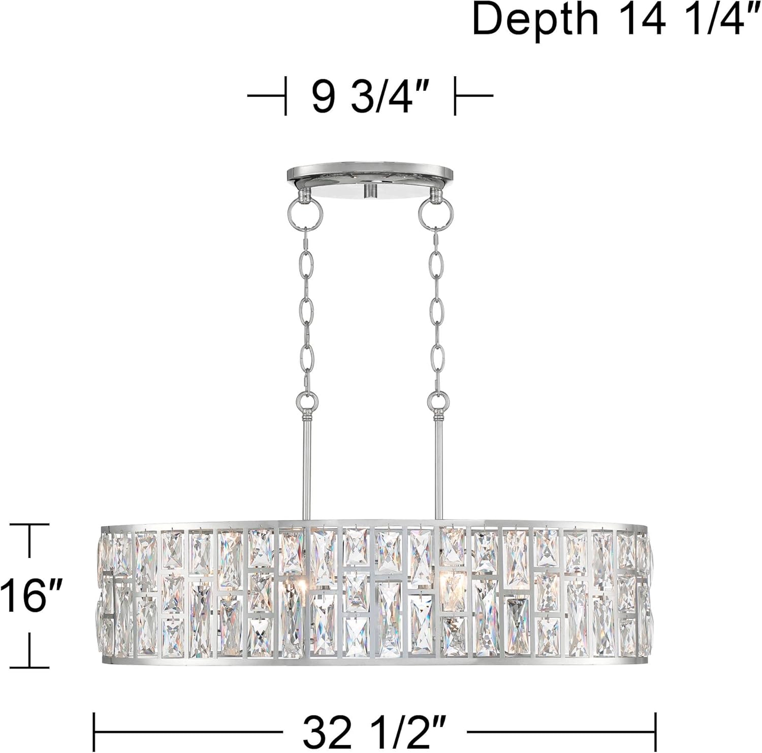 Sofie Chrome Linear Island Pendant Chandelier 32 1/2" Wide Modern Glass Crystal Rectangular Cutouts 6-Light Fixture for Dining Room House Home Foyer Kitchen Entryway Bedroom - Vienna Full Spectrum - - 