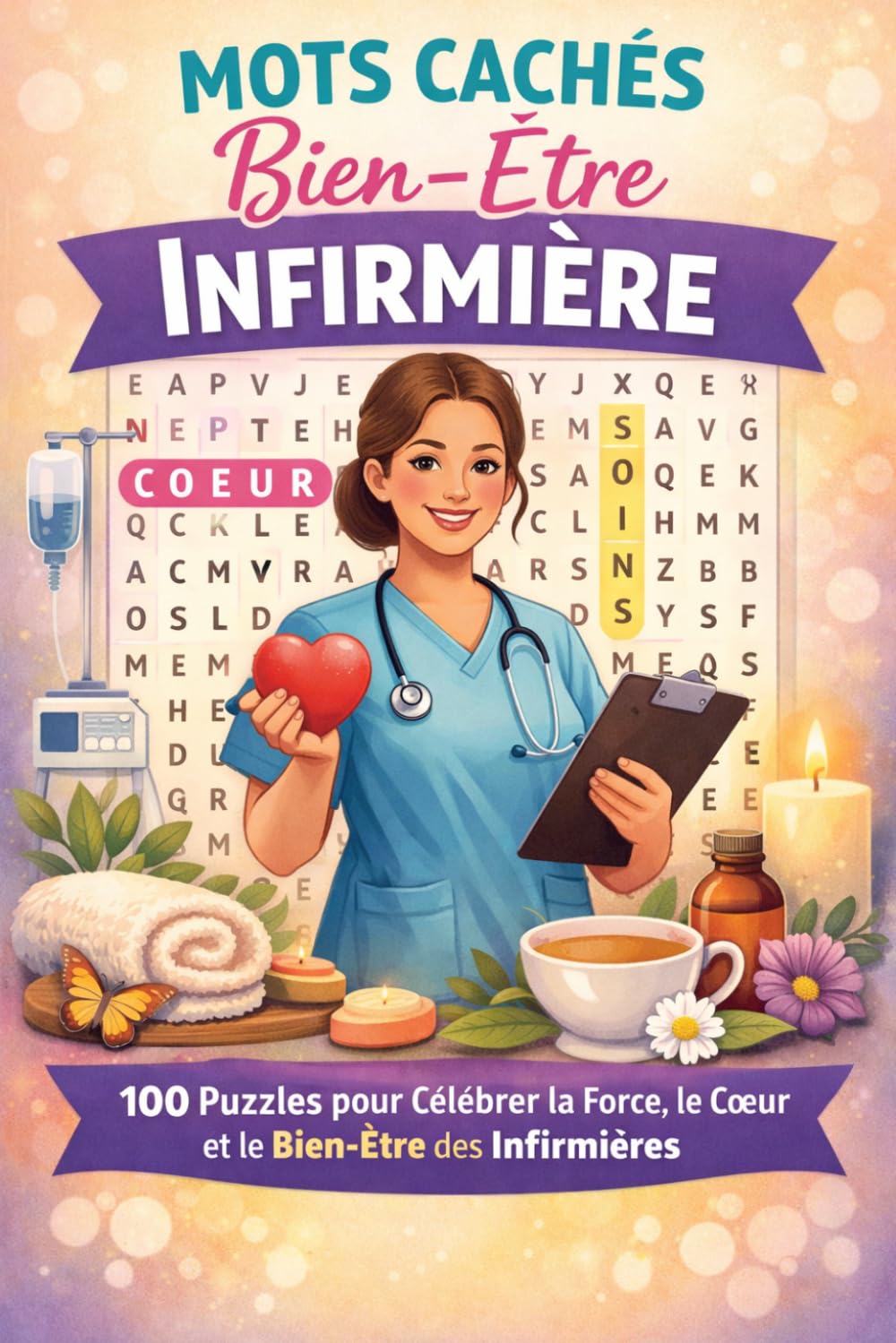 Mots Cachés Bien-Être Infirmière: 100 Puzzles pour Célébrer la Force, le Cœur et le Bien-Être des Infirmières