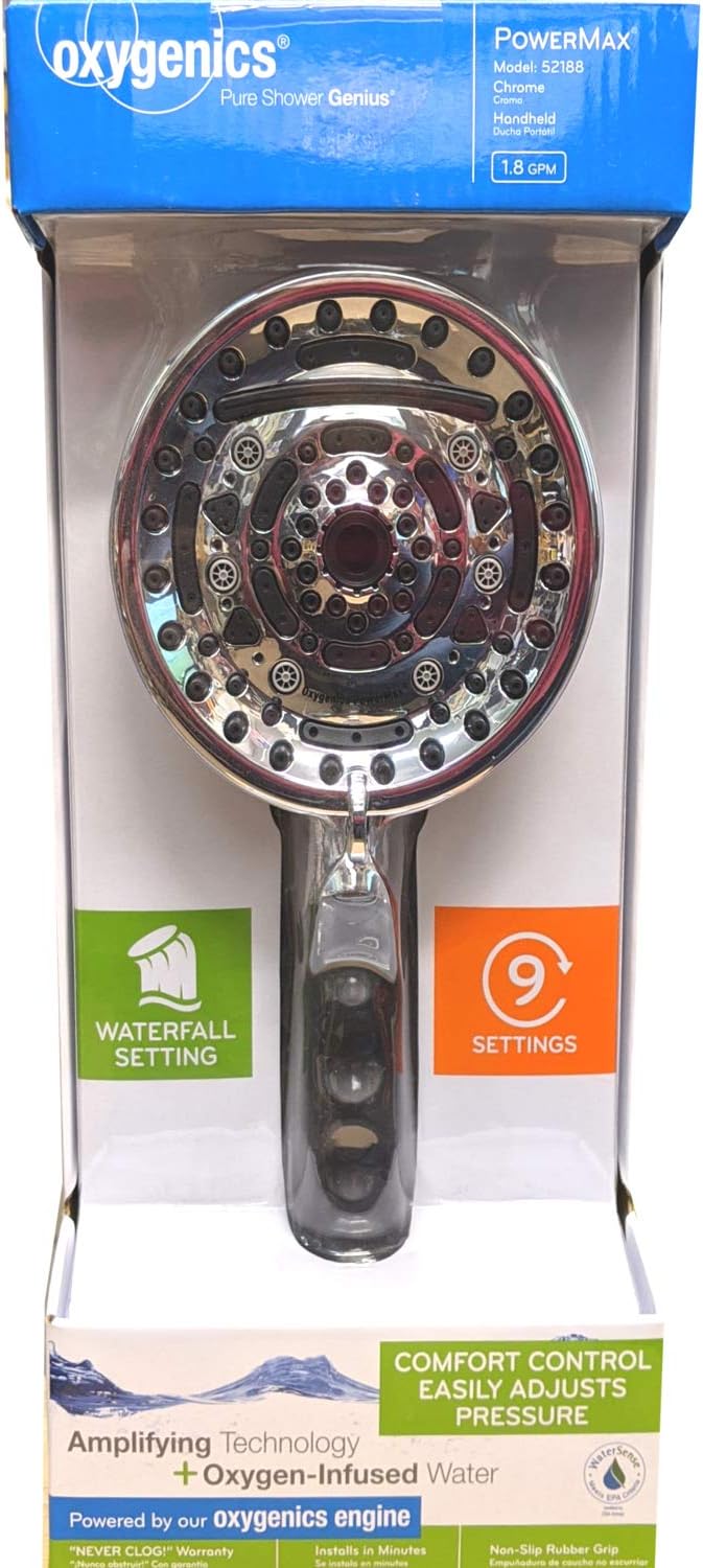 PowerMax Chrome 9-Spray Handheld Shower Head