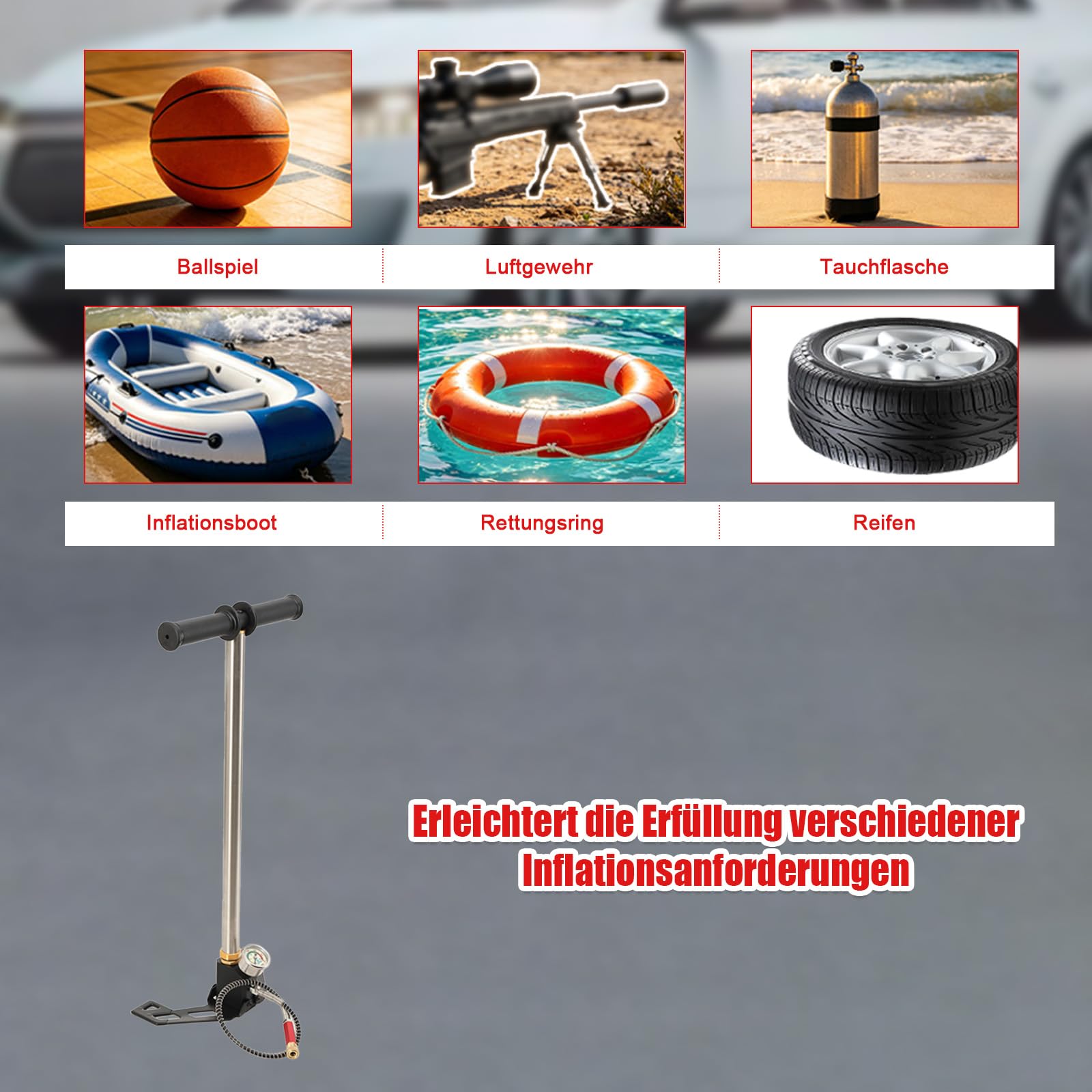 LALABU PCP-Handpumpe,Dreistufige Hochdruckluftpumpe,30 MPa 4500 PSI Hochdruck PCP Luftgewehr Füllbügelpumpe mit Manometer für Fahrrad, Luftgewehr