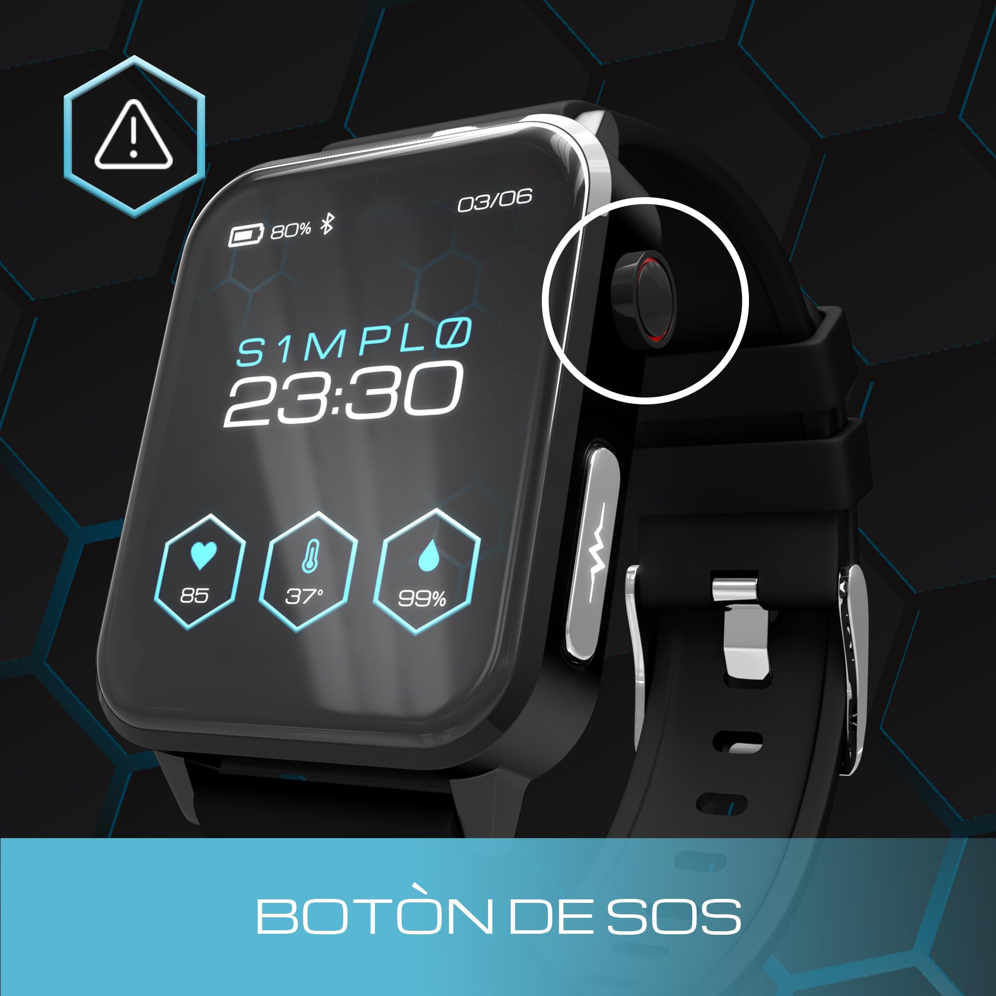 S1MPL0 - Smartwatch para Hombre y Mujer Monitor de Salud y Forma física | Reloj portátil para ECG y PPG Esfigmomanómetro Tensión Arterial Temperatura Corporal Podómetro de muñeca | batería Duradera