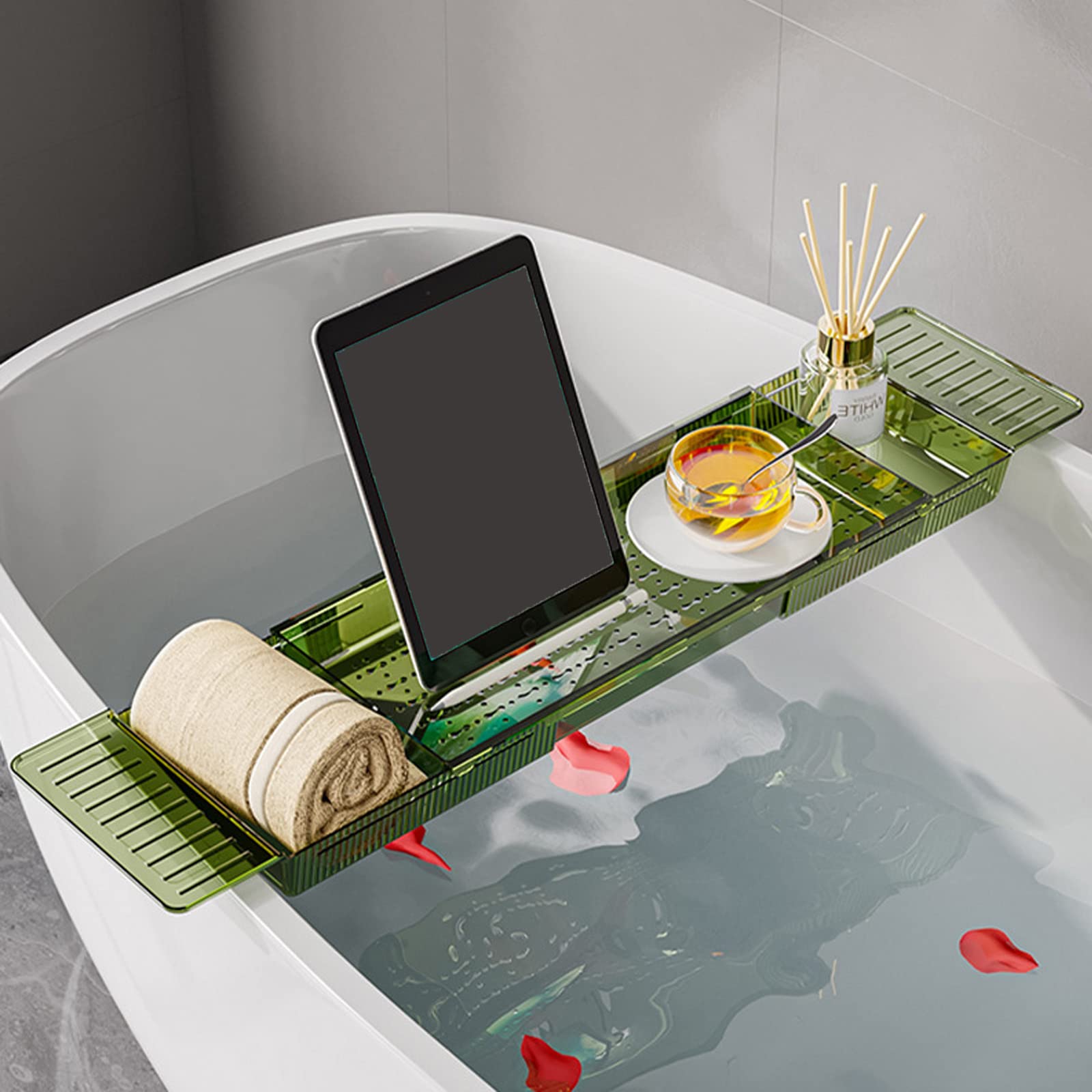 Bandejas para bañera,(es:(Bandeja para bañera Ajustable, Bandeja retráctil para bañera, Organizador Multifuncional para bañera, 22,2" de Largo x 6,9" de Ancho x 1,8" de Alto, Verde))