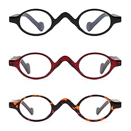 JM 3 Pack Small Oval Reading Glasses Vintage Spring Hinge Glasses for Reader Women +1.75 Black & Red & Tortoise