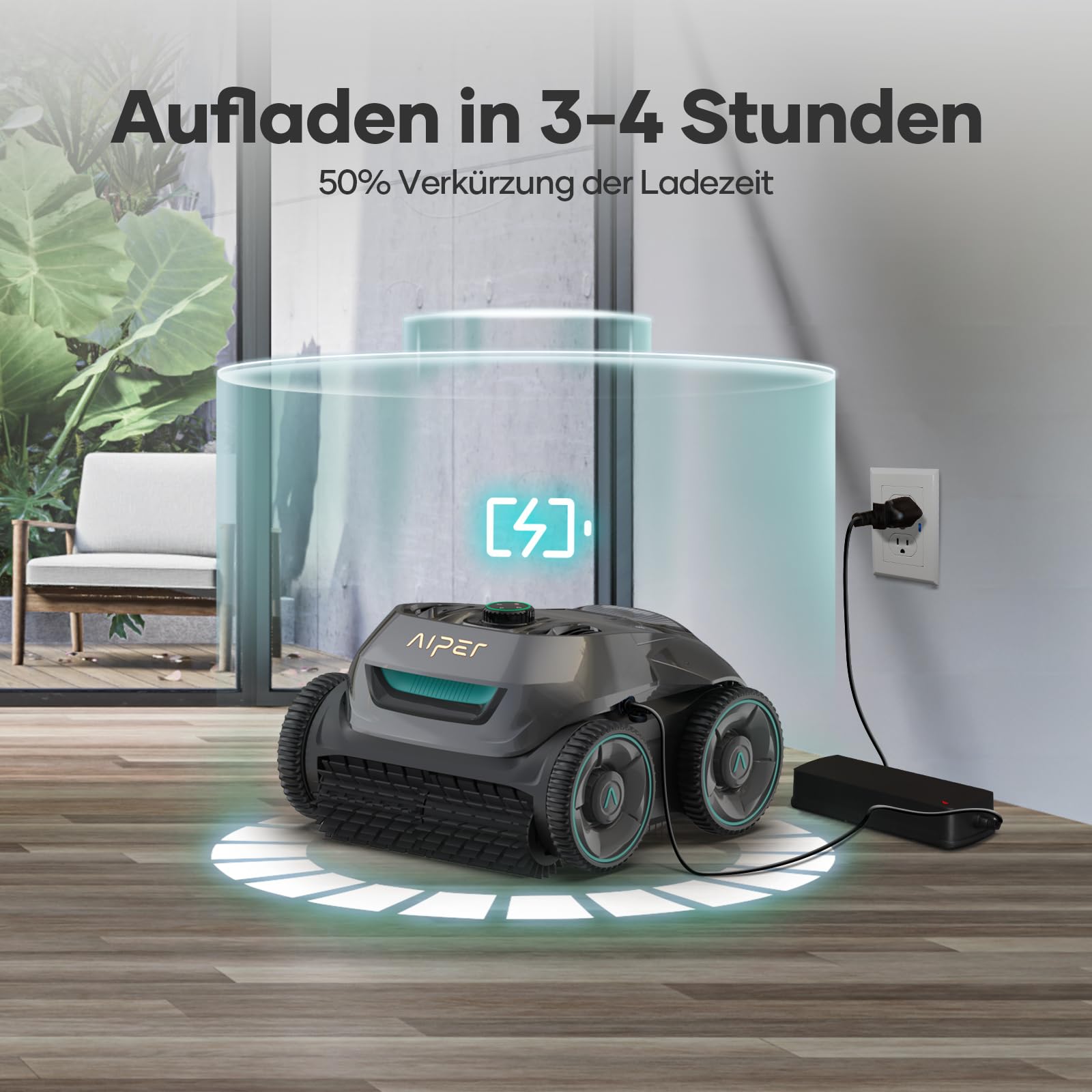 AIPER Poolroboter Boden und Wand, Quad-Motorensystem, WavePath Navigationstechnologie, 3 Reinigungsmodi, Wandklettern Poolroboter Ideal für Pool bis zu 150㎡(Generalüberholt)