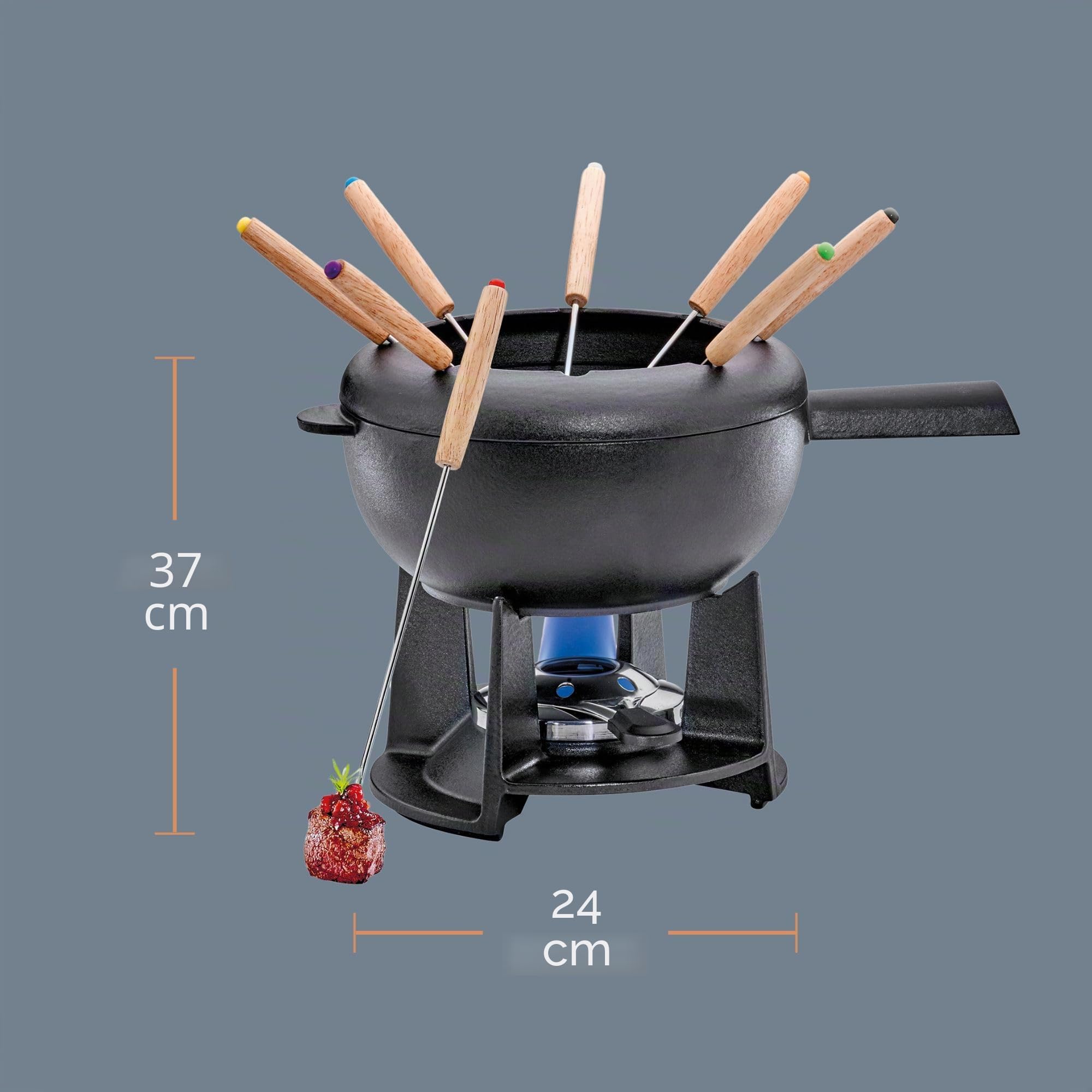Spring SAAS-FEE Service à Fondue en Fonte avec 8 fourchettes à Fondue Noir Ø 20 cm, Fonte, Noir, 20 cm