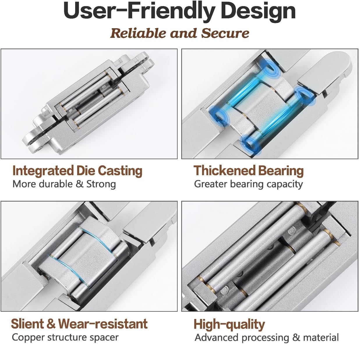 Onedaful 2 Kits 6 inch Stainless Steel Hidden Door Hinges Invisible Hinges for Door, 180 Degree Swing Concealed Hinges, 3 Way Adjustable & Heavy Duty for Secret Door (Load-Bearing Up to 170lbs)