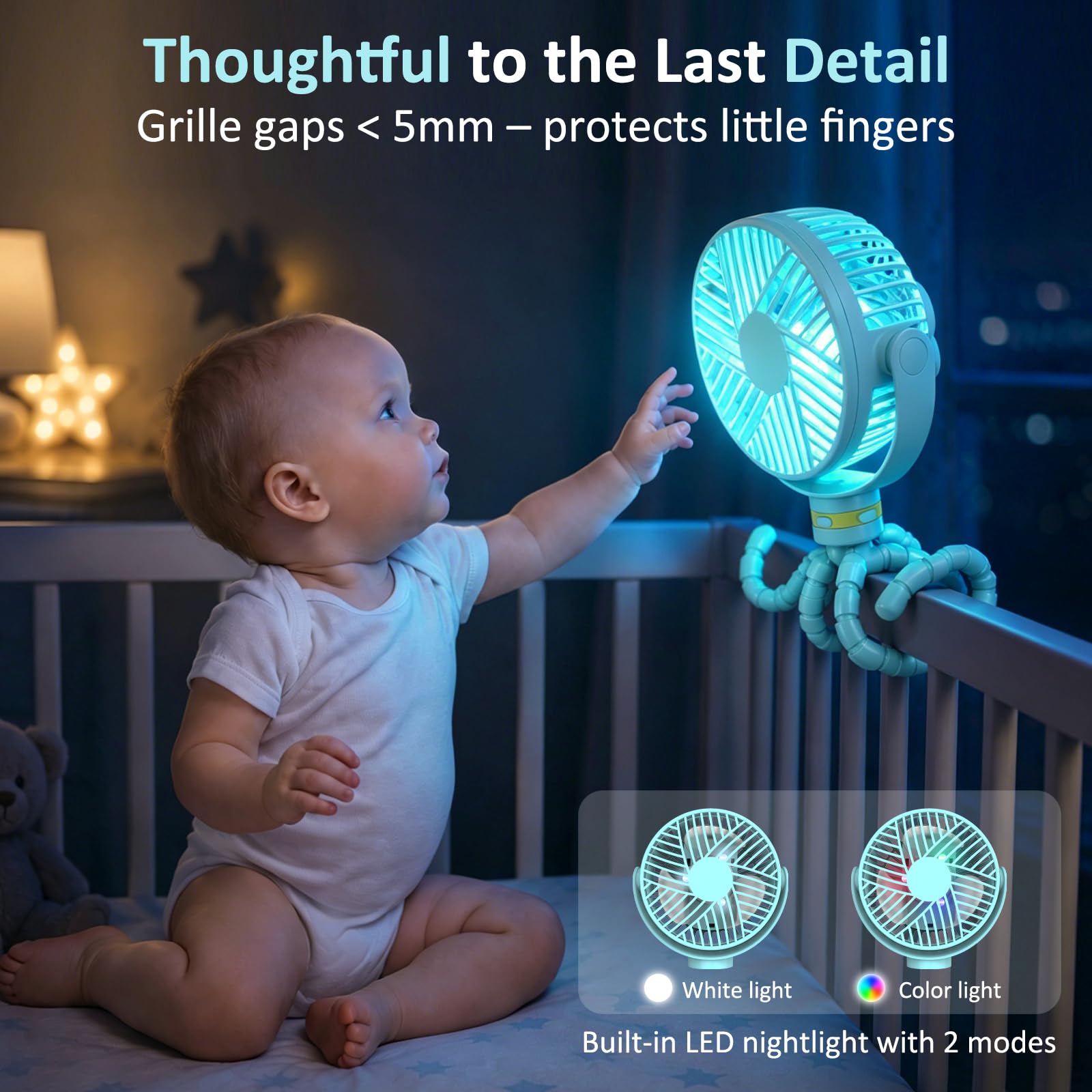 ITSHINY Ventilateur Poussette Bebe, 8000mAh Ventilateur portable, Ventilateur bureau Rechargeable Mini ventilateur de Refroidissement avec Trépied Flexible pour lit d'enfant Tapis roulant Siège Auto
