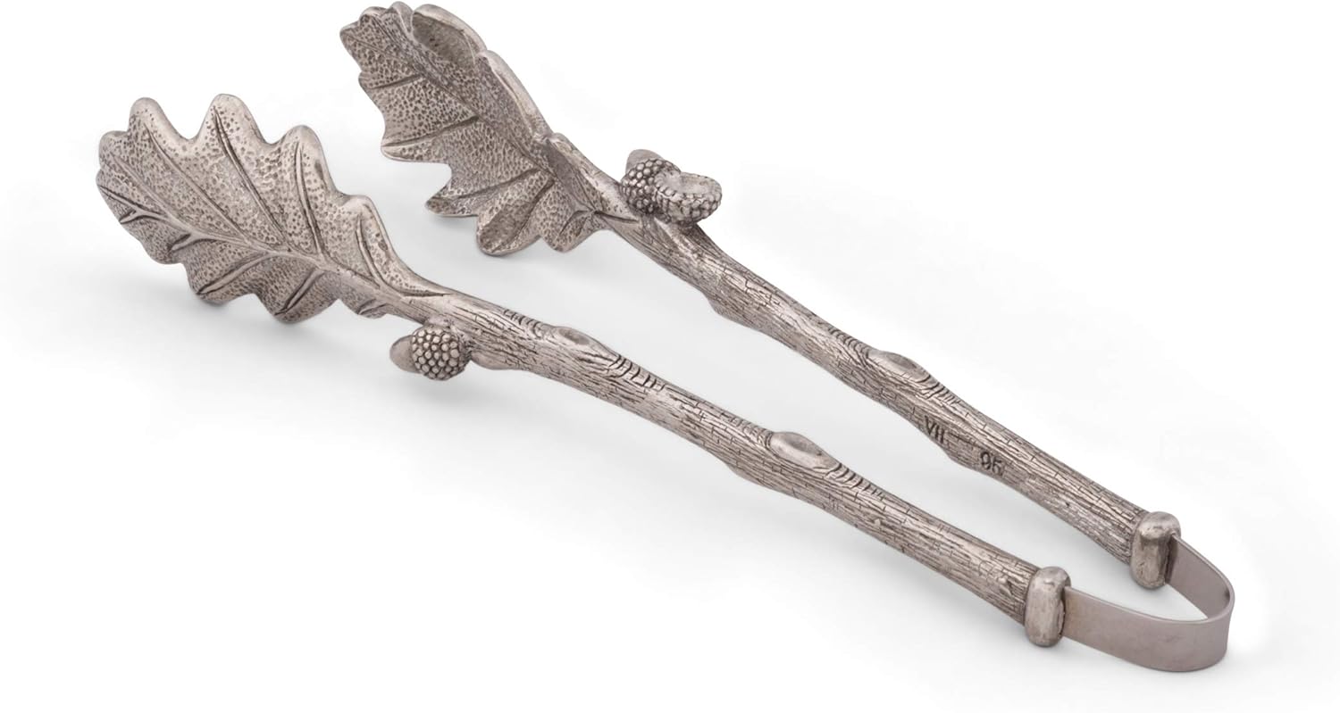 Vagabond House Pewter Oak Leaf Pattern Ice/Bread/Bar Tongs 8''Long x 3''Wide x 1''Tall